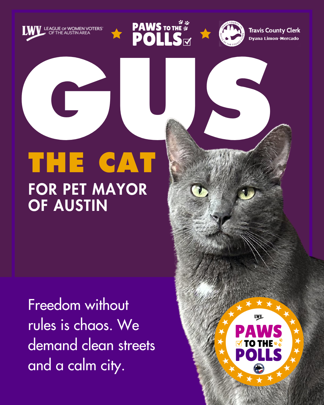 Gus the Cat for Mayor PAWS