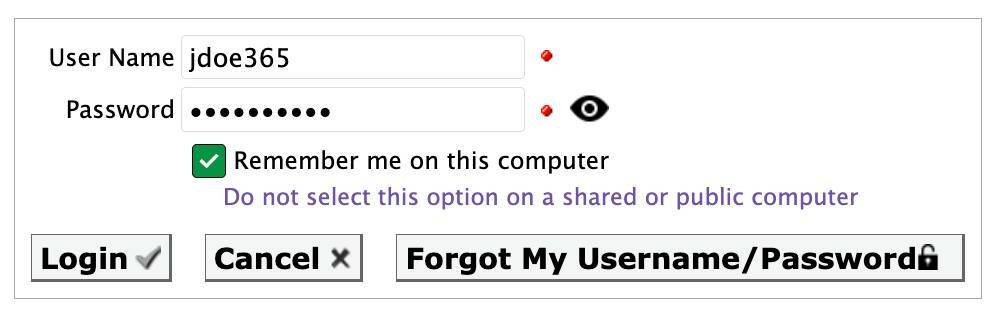 Login screen with Remember me on this computer checked