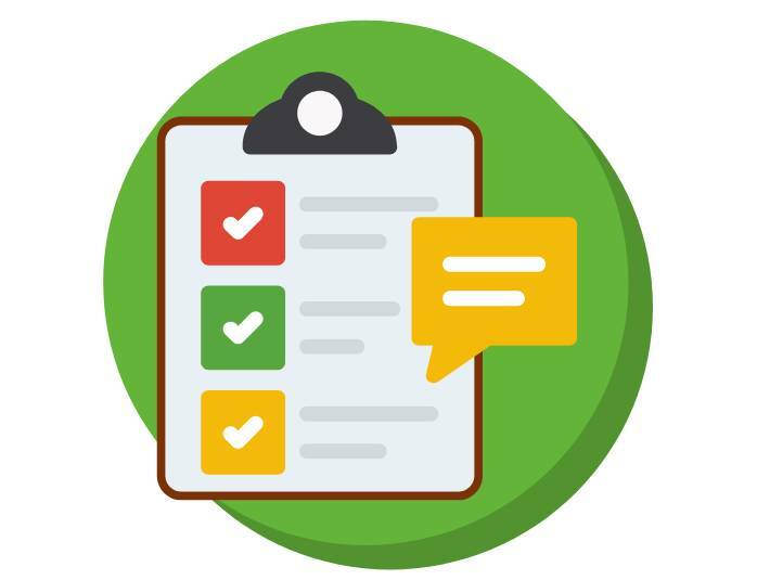 Graphic of clipboard and survey on green background