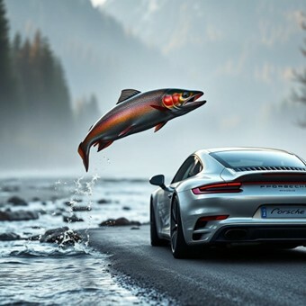 Salmon Jumping a Porsche