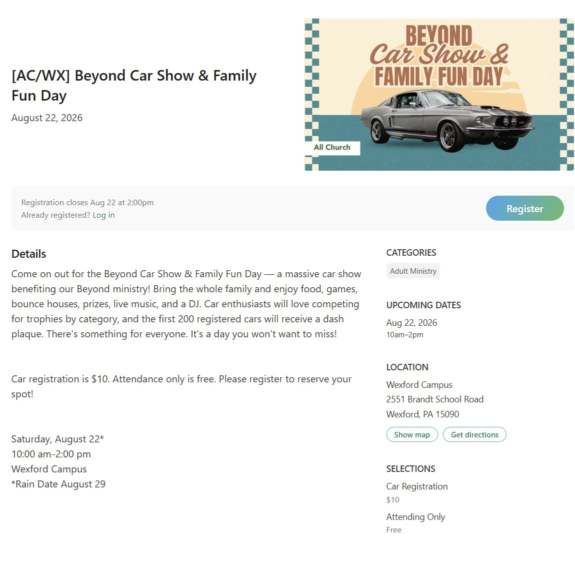2026 Orchard Hill Church Car Show and Family Fun Day