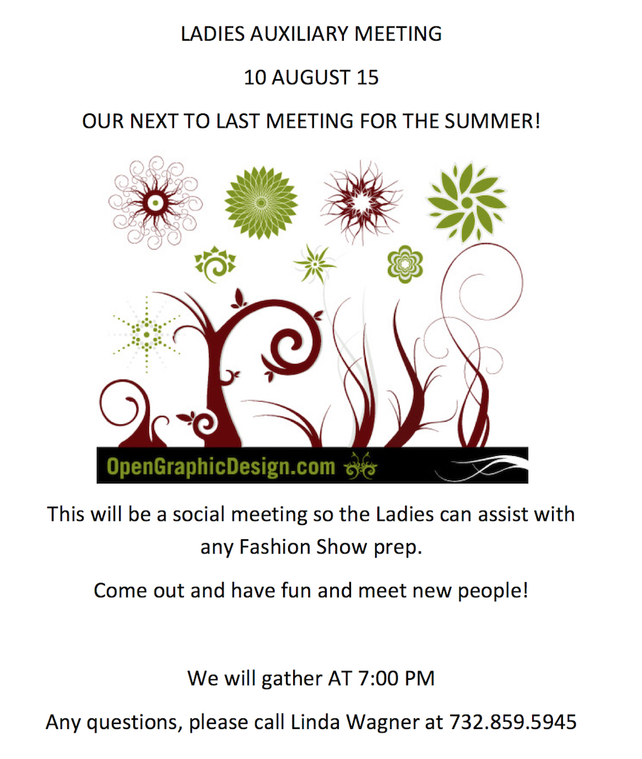 August Ladies Auxiliary Meeting Events Island Heights Yacht Club