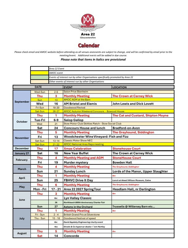 Area 22 Calendar September 2026