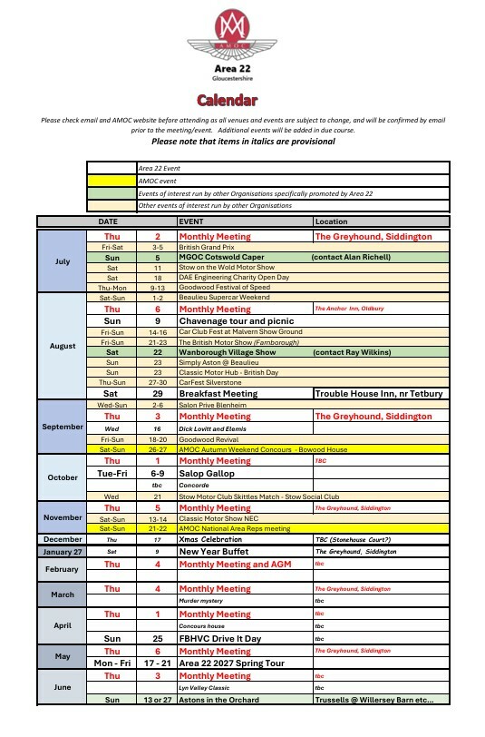 Area 22 Calendar July 2026