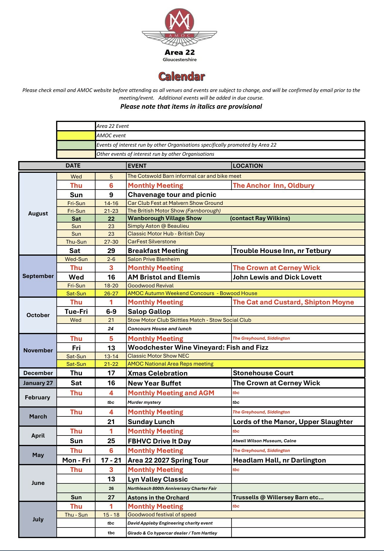 Area 22 Calendar August 2026