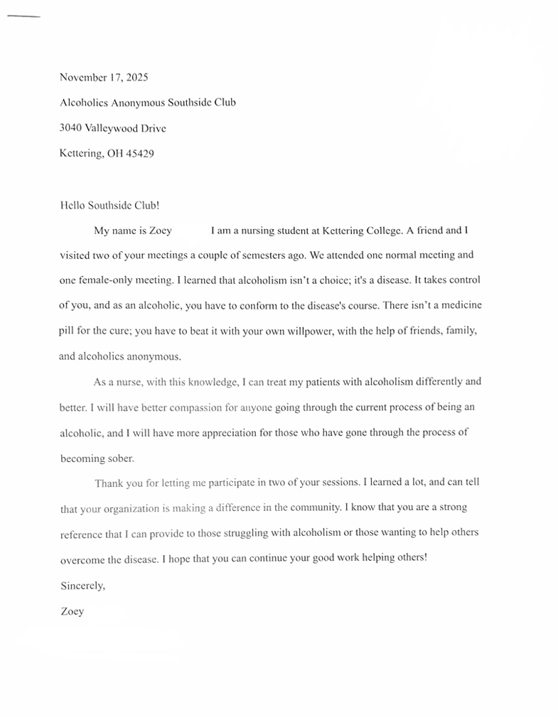 Zoey Thankyou Letter