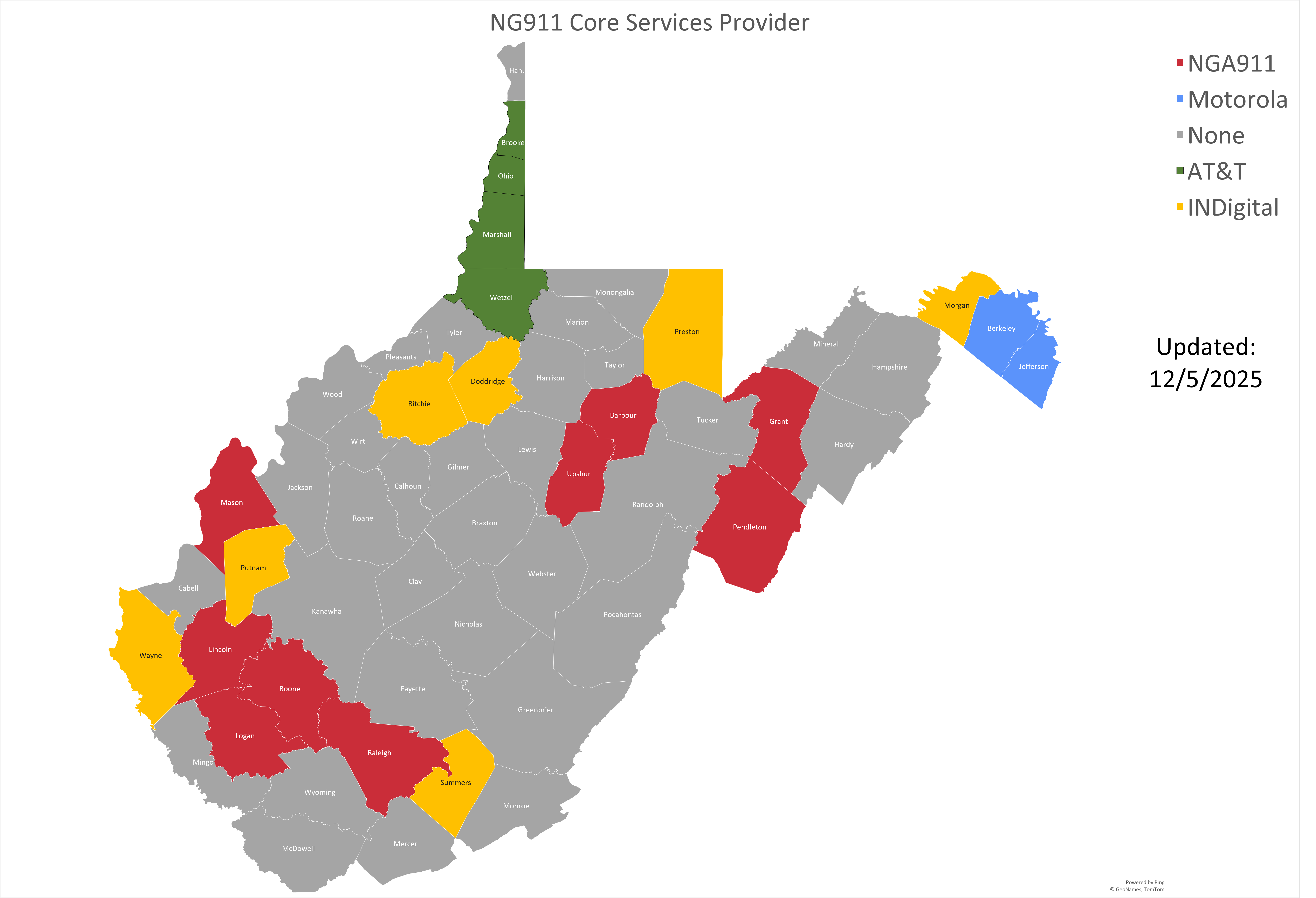 NG 911 Providers by County 12-5-25