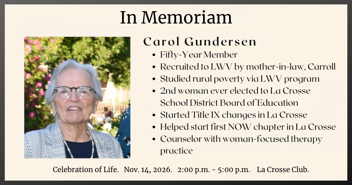 In Memoriam. Carol Gundersen