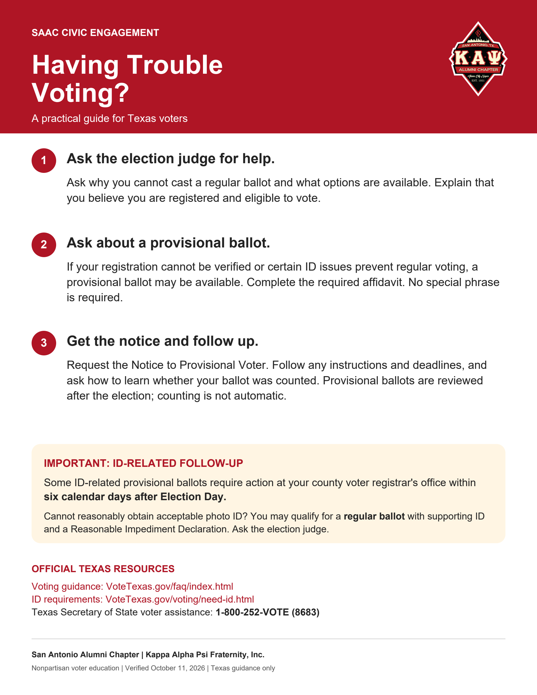 Having Trouble Voting? Texas Voter Guide — click to download the PDF