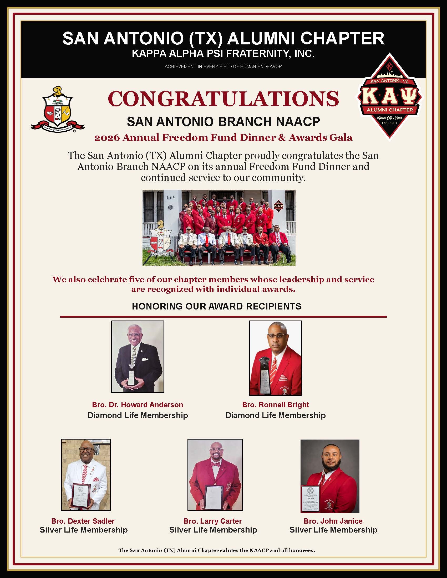 SAAC congratulates the San Antonio Branch NAACP and honors five chapter members at the 2026 Freedom Fund Dinner