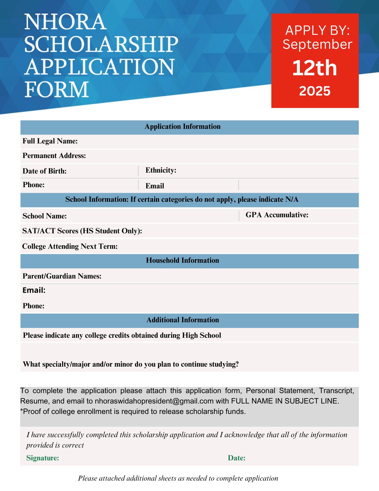 NHORA Southwest Agent for Change Scholarship Form