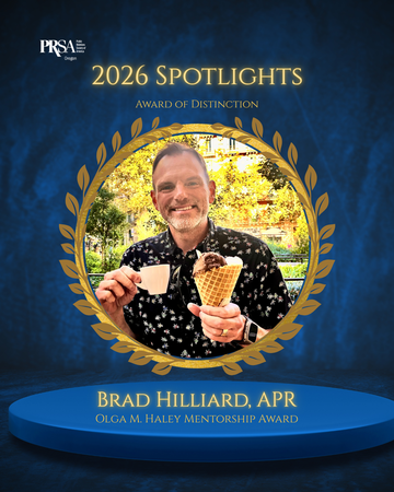 Portrait of Brad Hilliard inside a frame for PRSA Oregon Award of Distinction 2026.