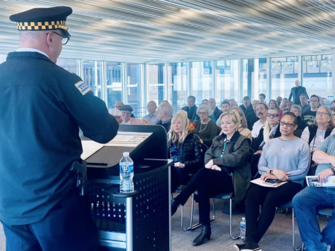 Police officer providing safety tips