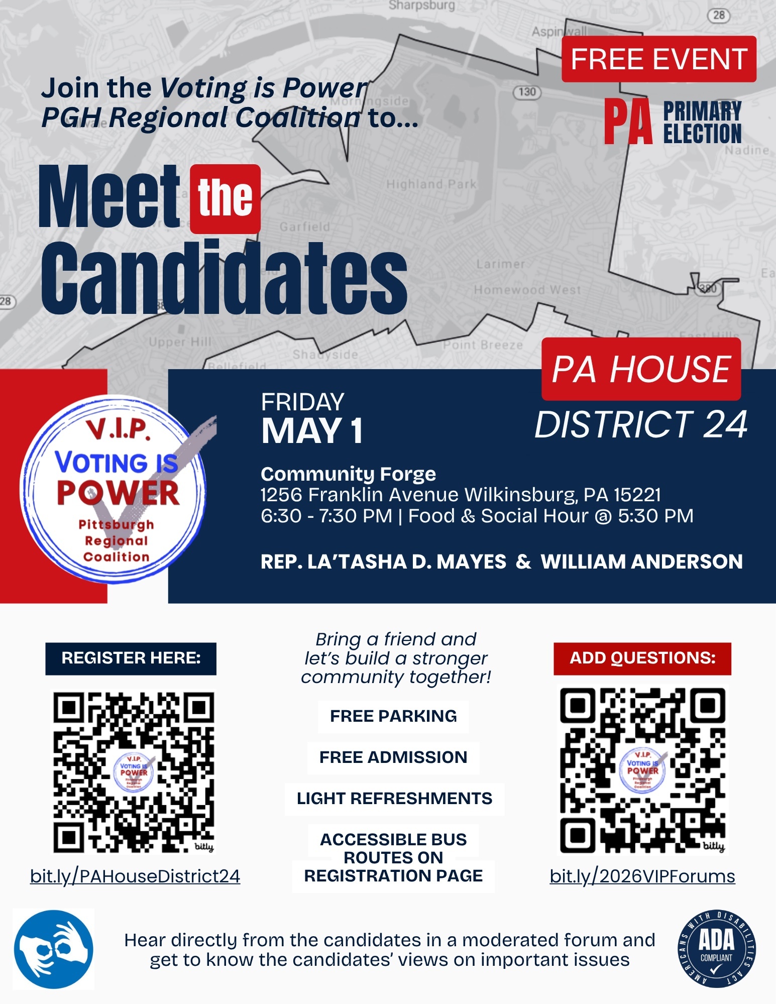PA Senate District 42 Primary Forum event flyer