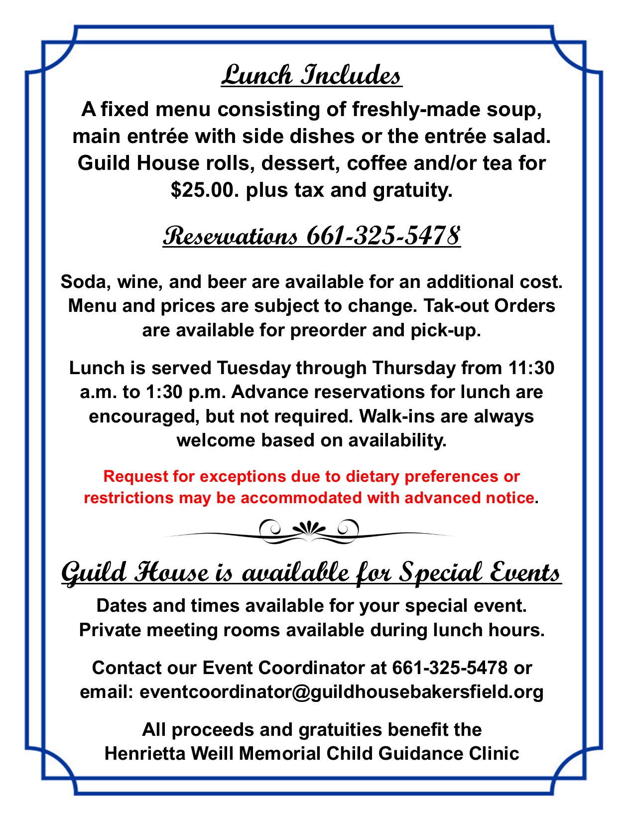 Lunch prices 2025