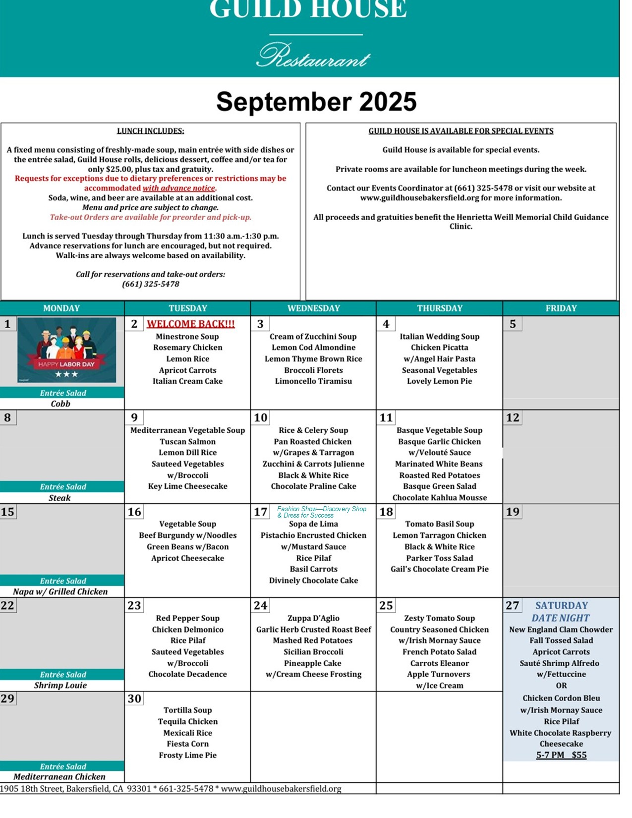 Sept 2025 Menu X