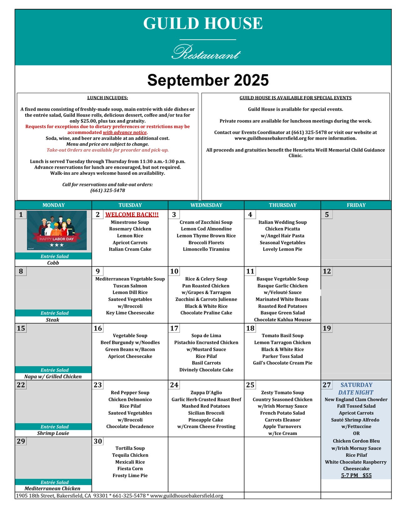 September 2025 Menu