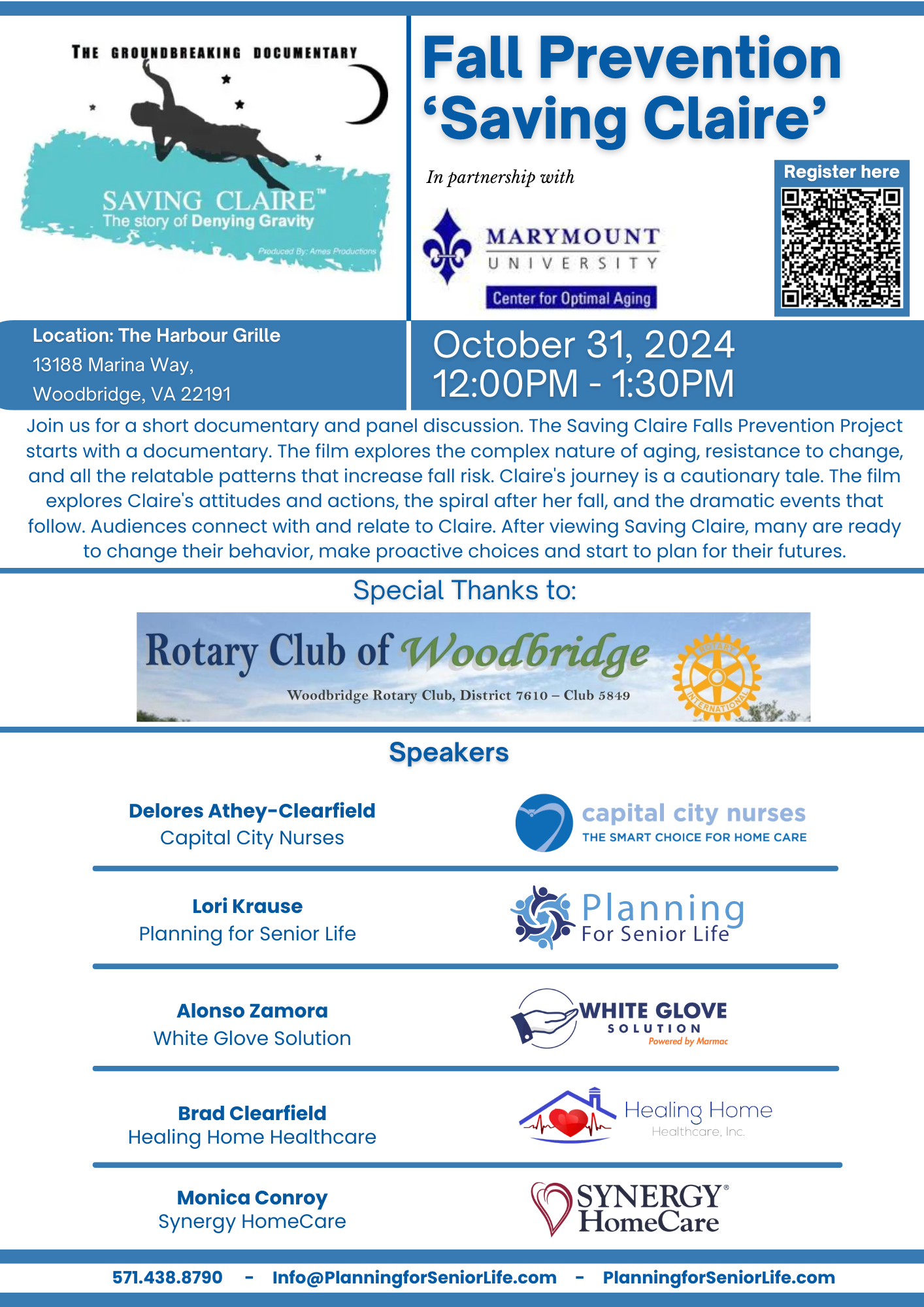 PSL & Rotary Club Club of Woodbridge – Saving Claire A Falls Prevention Documentary and Discussion