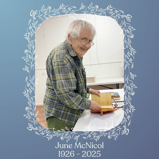 A photo of June doing what she loved - bookbinding