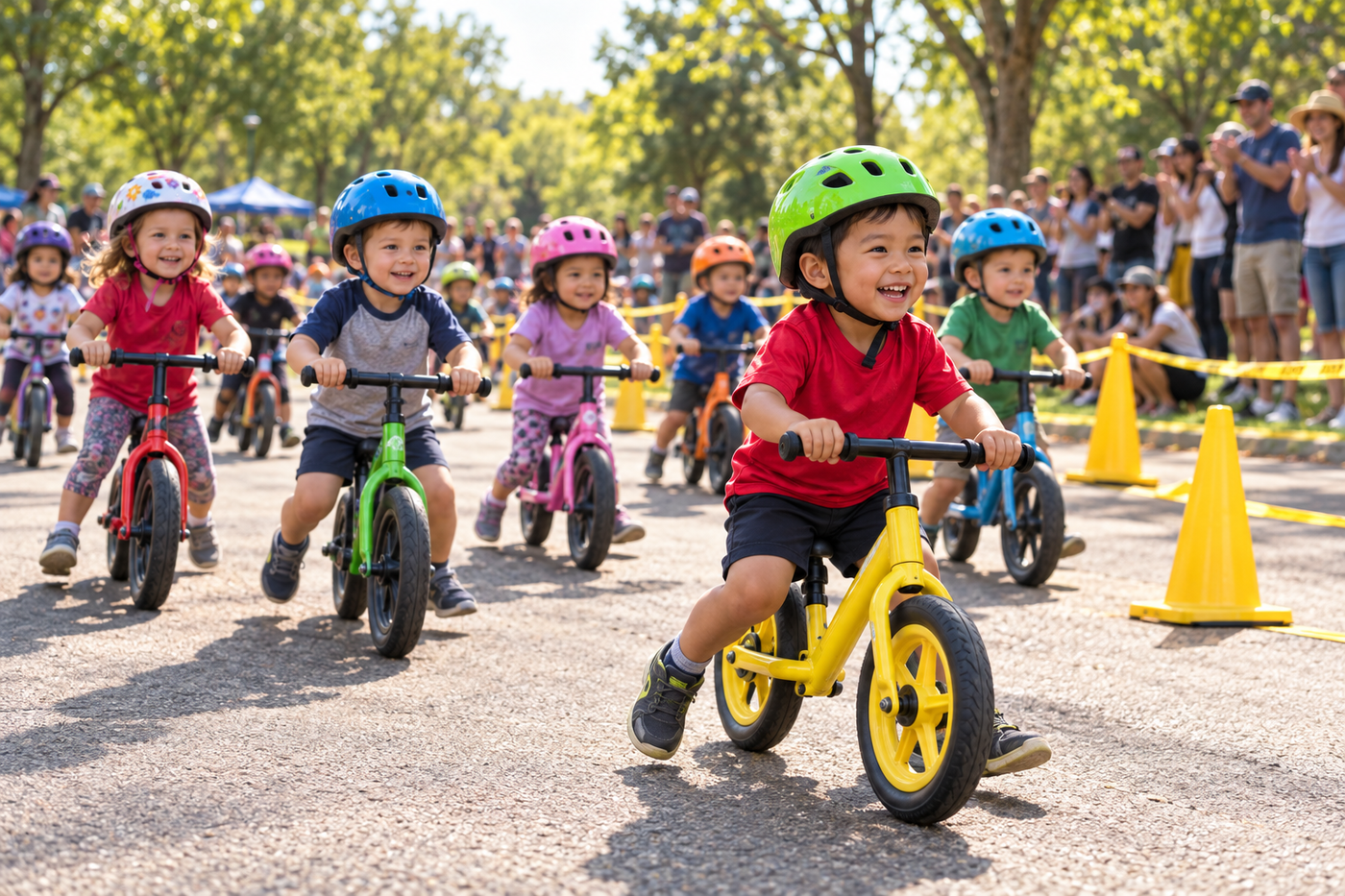 Kids on balance bikes at the Cupcake Cup
