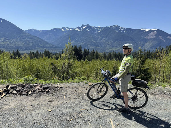 A cyclist in the mountains of canada