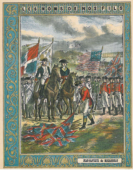 Image of British Surrender at Yorktown, with flags
