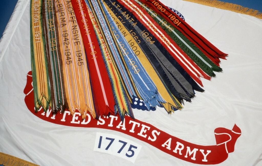 Array of streamers on a U.S. Army flag