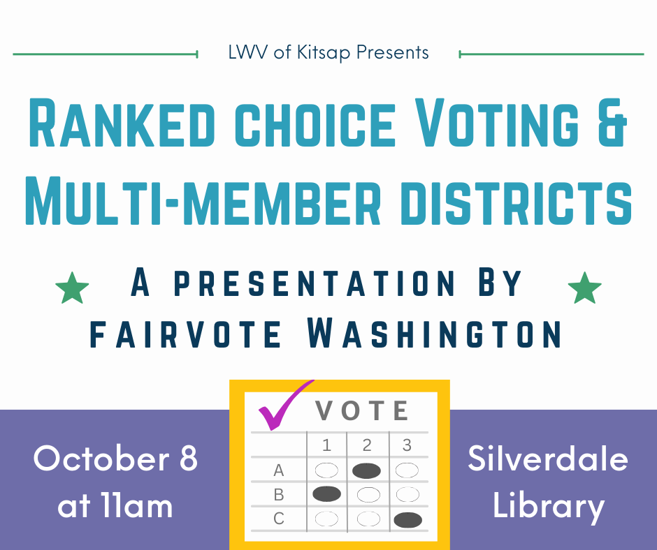 Ranked Choice Voting presentation October 8 at 11am at KRL in Silverdale