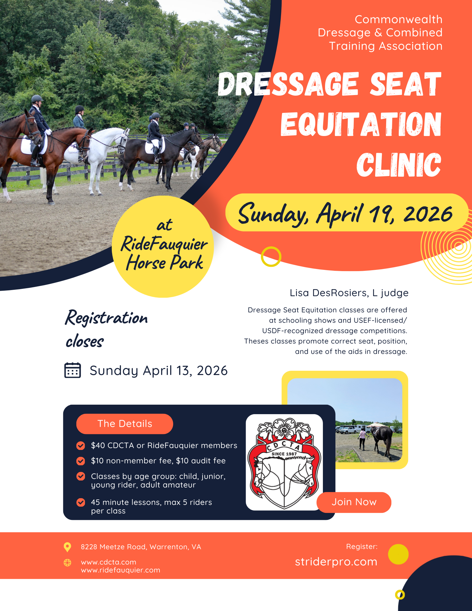 April 19, 2026 Dressage Seat Equitation Clinic