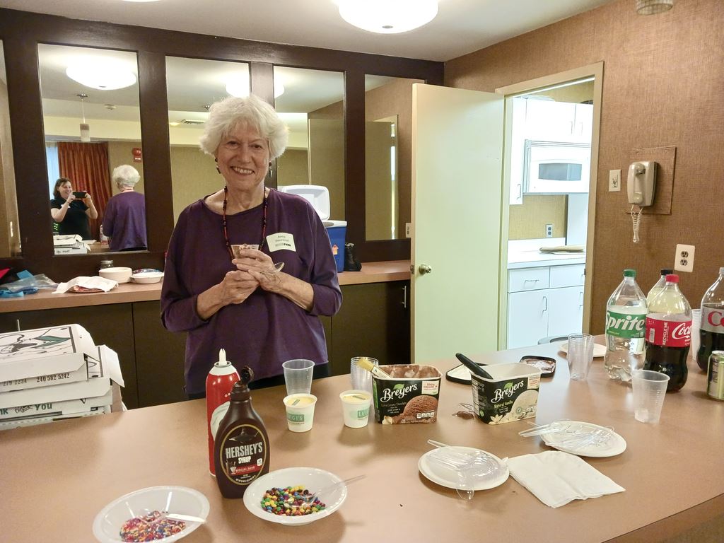 Helping to serve the ice cream