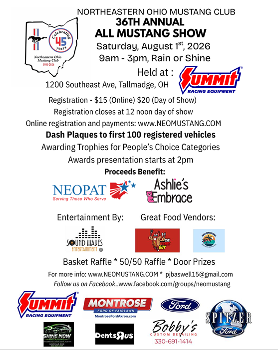 2026 Northeast Ohio Mustang Club Car Show Flyer