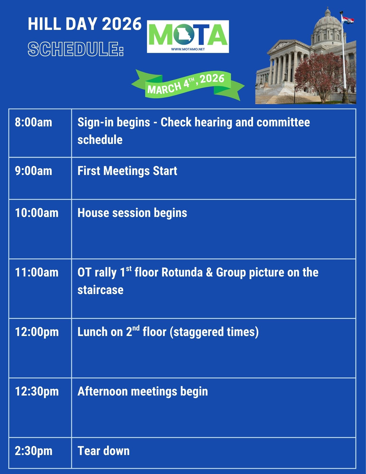 2026 Hill Day Schedule