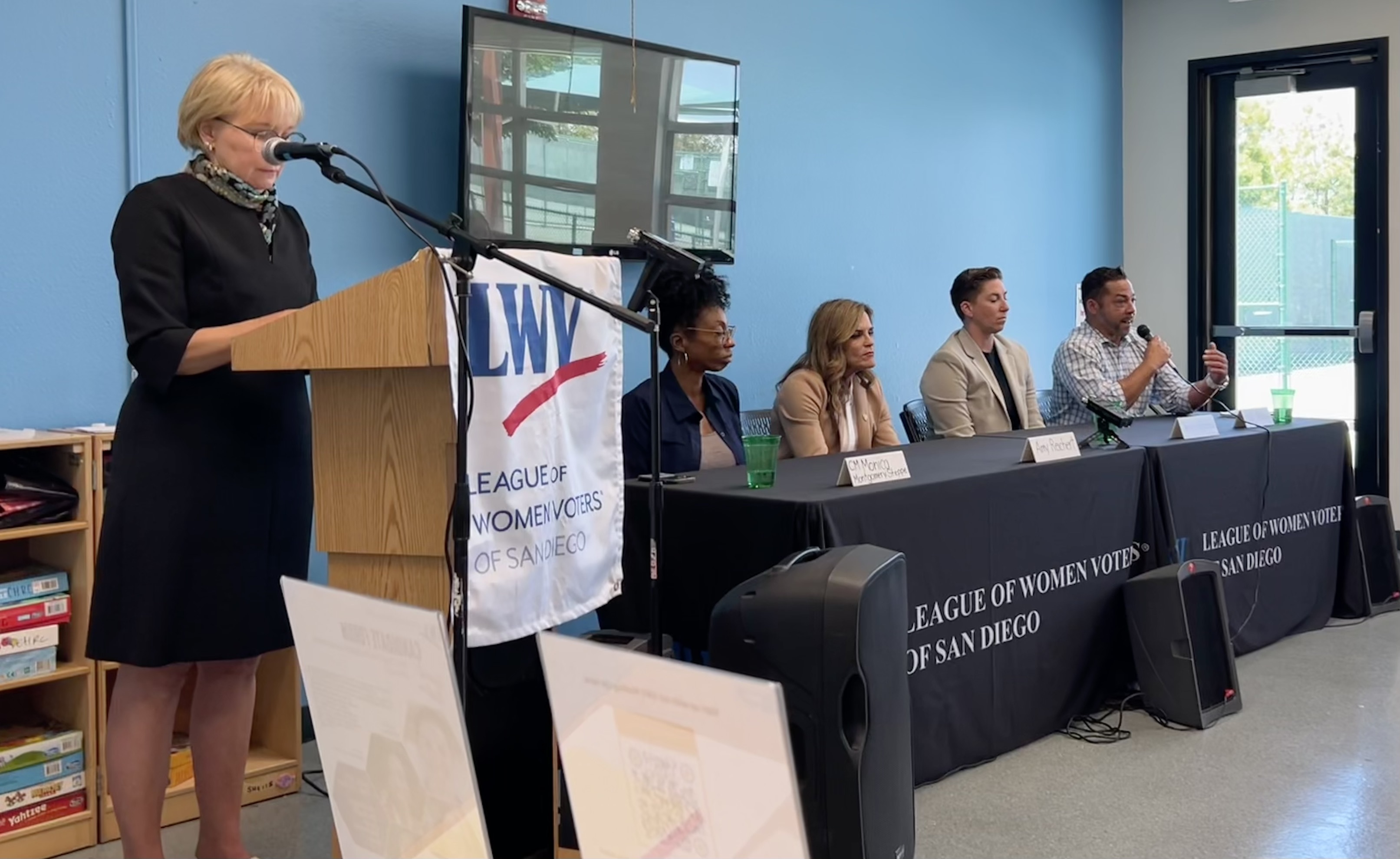 Candidates seated at a table during an LWVSD forum