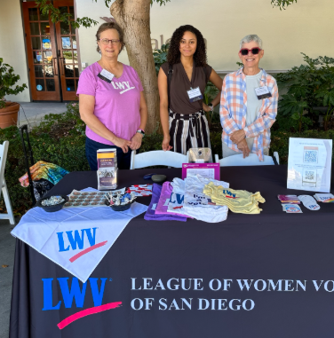 LWVSD volunteers at a voter registration table