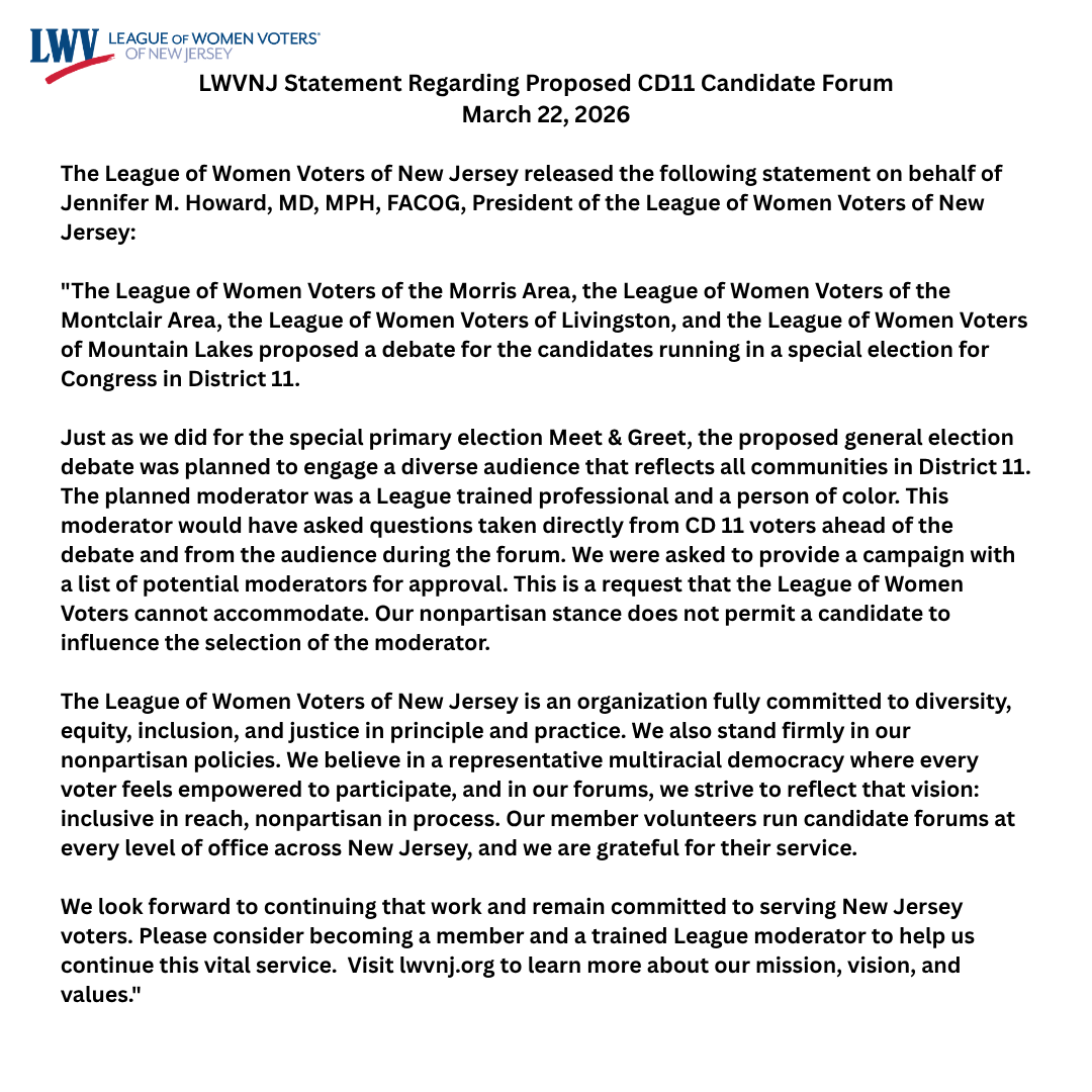 2026-LWVNJ Statement Re Proposed CD11 Candidate Forum