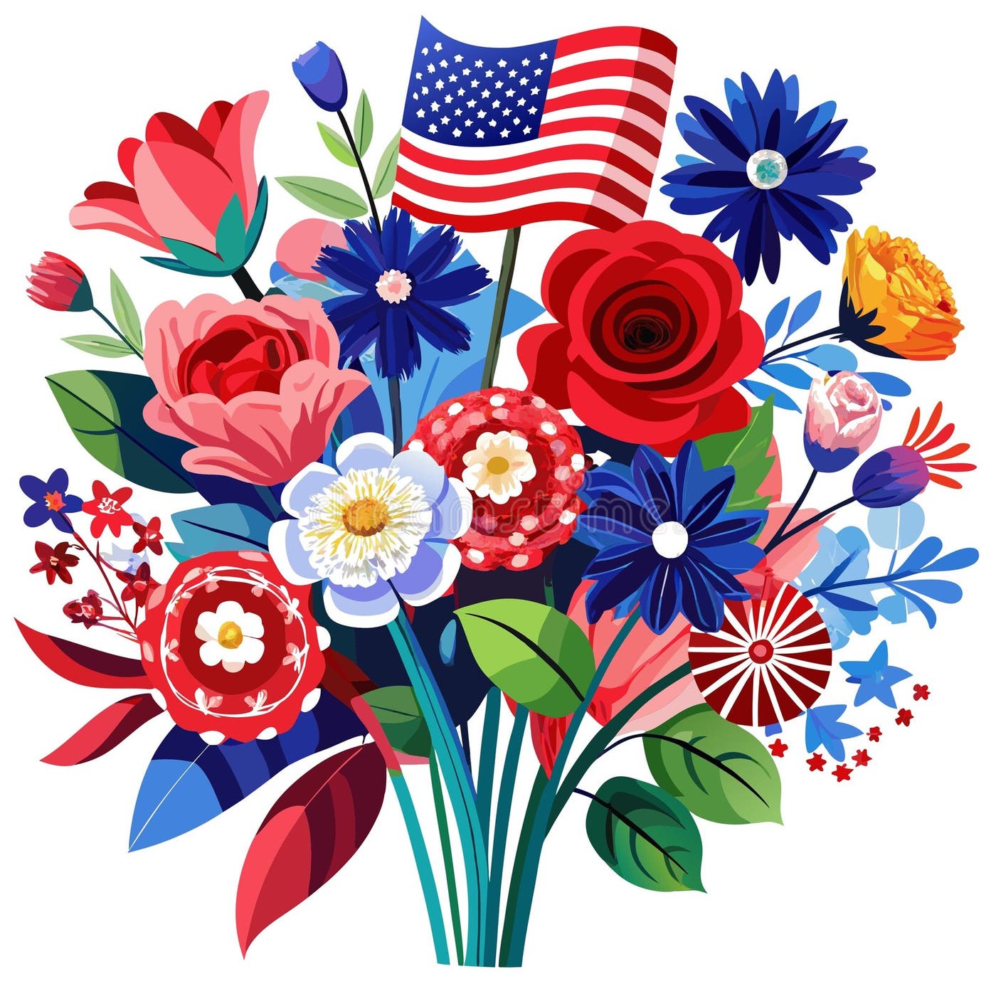 Red, White, Blue Flowers Clip Art
