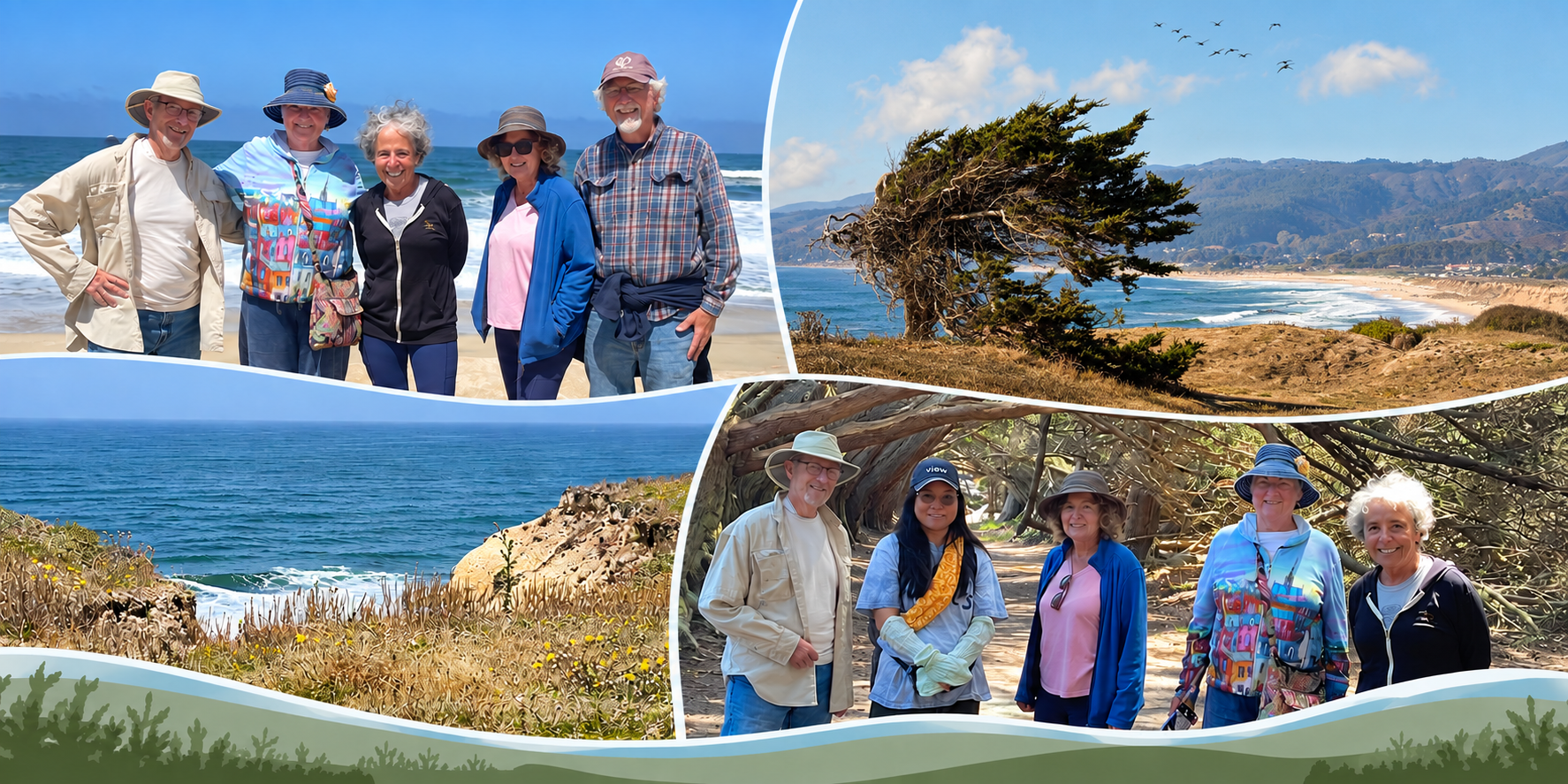 Collage of Village walkers and coastal scenery at Wavecrest Open Space