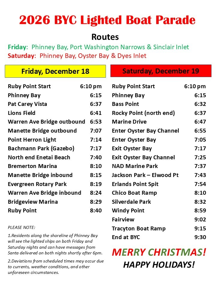 Lighted Boat Parade Schedule 2026
