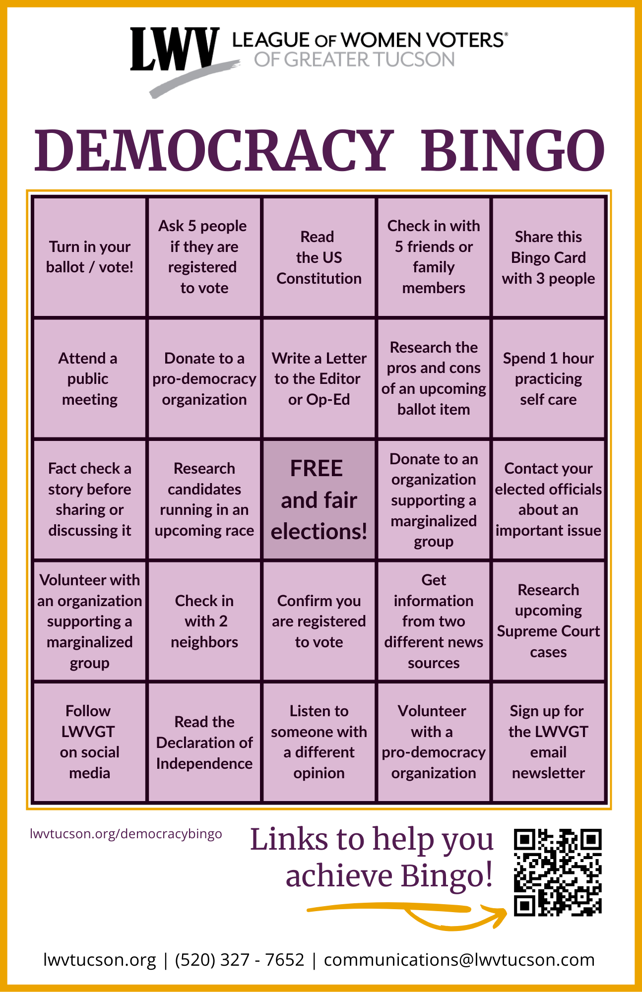 Democracy Bingo card