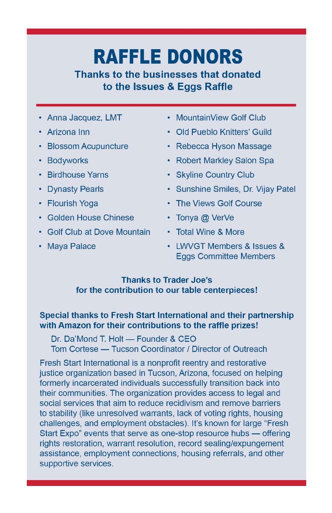 I&E 2026 Raffle donors list