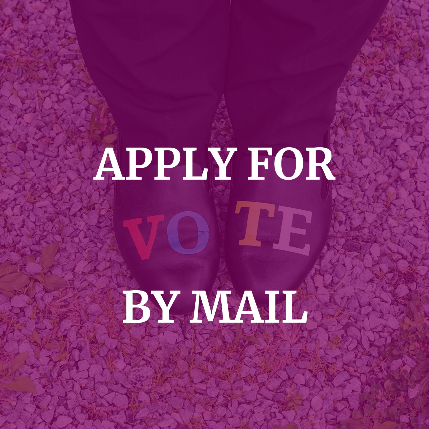 Violet Image with the words APPLY FOR VOTE BY MAIL
