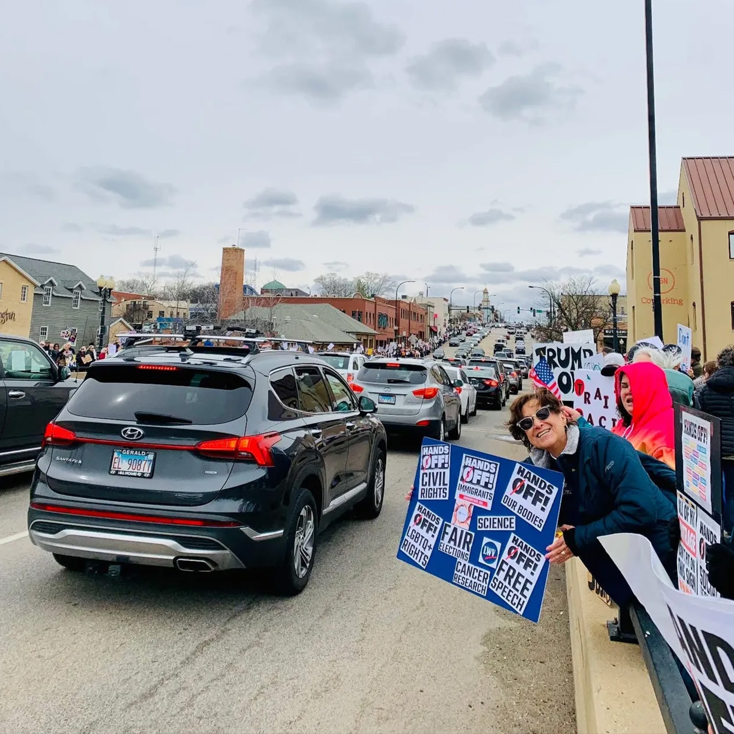 Street view of Hands Off Protest in April 2025