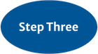 Step Three in white letters on a blue oval background
