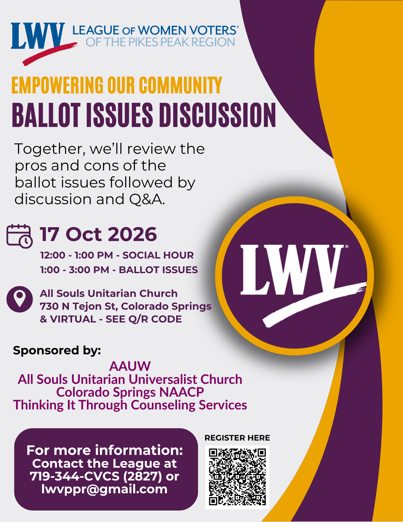 Ballot Issues Flyer for October 17 2026 at All Souls Unitarian Church