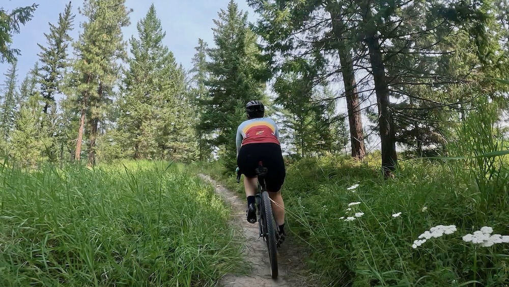 Saskia riding through the woods