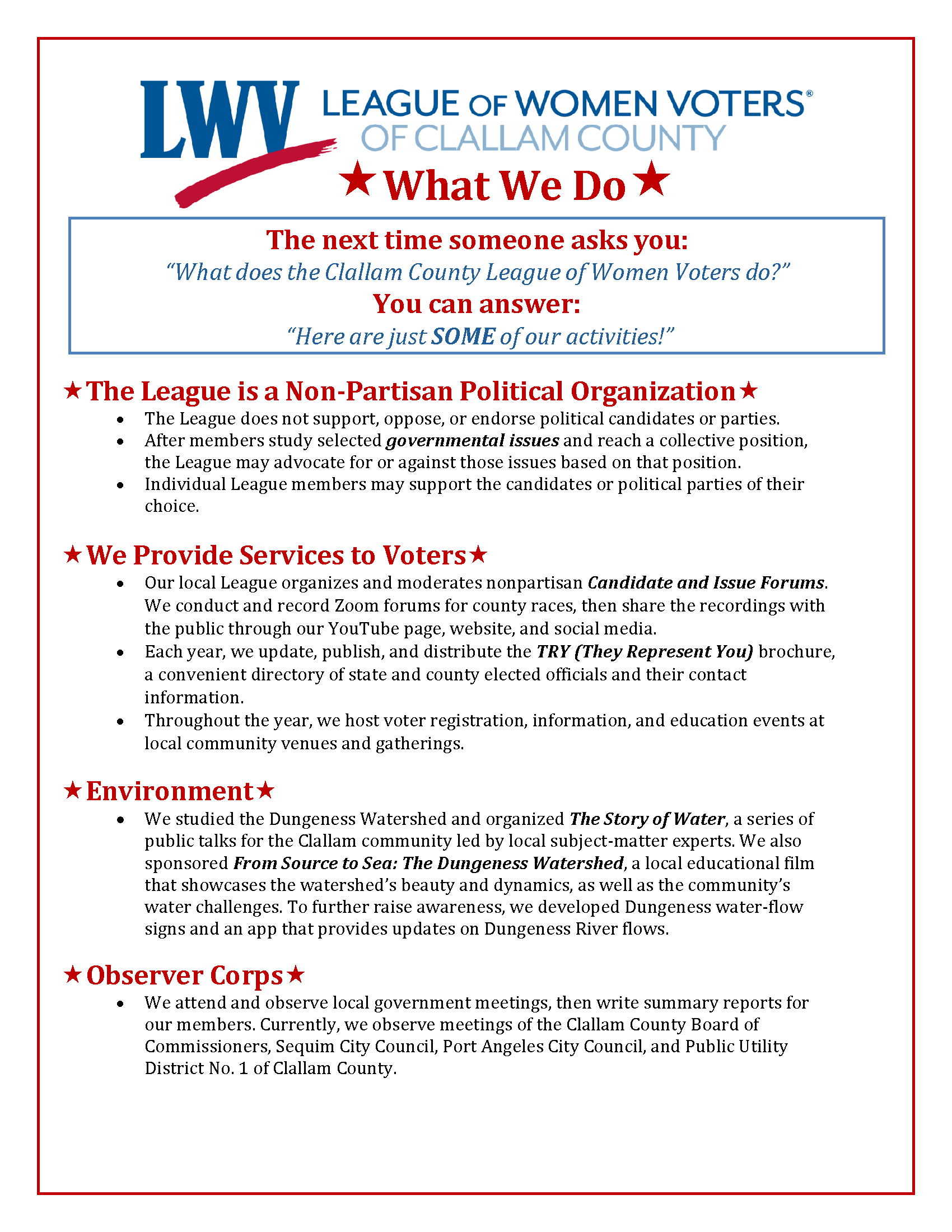 What the LWVCLA Does Sept 2026