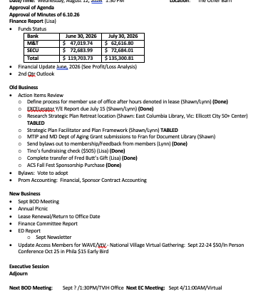 BOD Agenda August 2026
