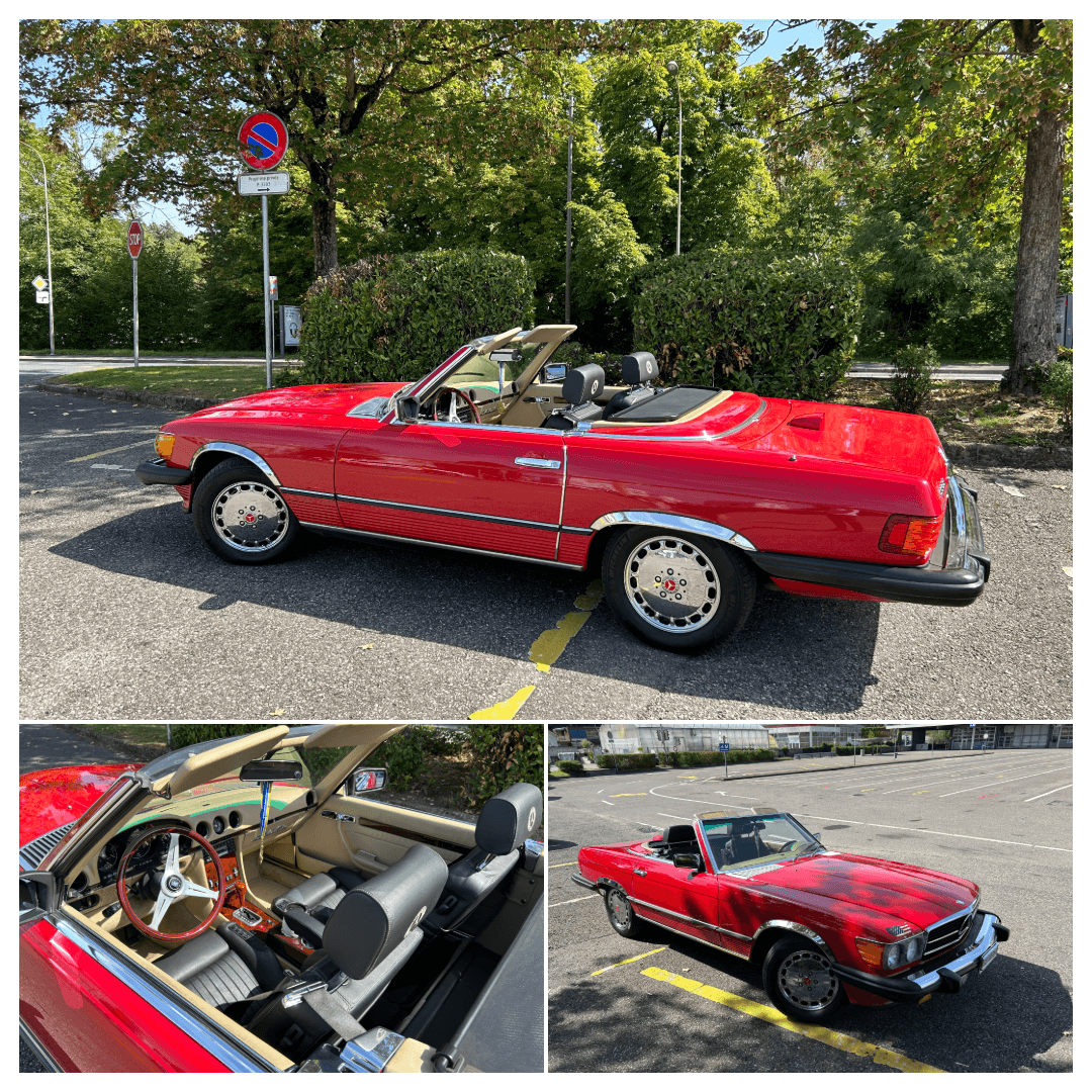 1987 Signal Red Mercedes-Benz 560SL collage