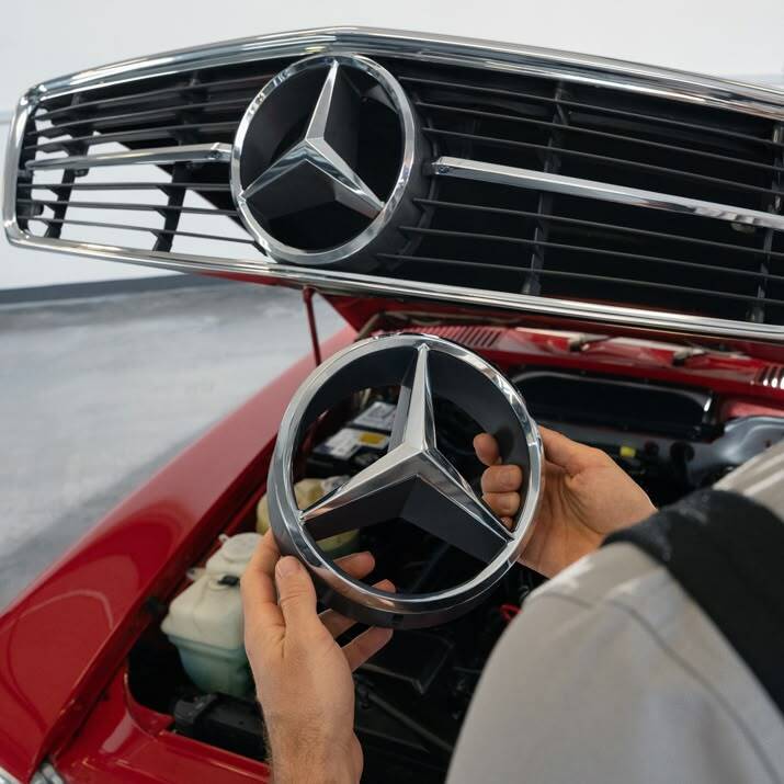 Mercedes star in radiator grille for model series R/C 107