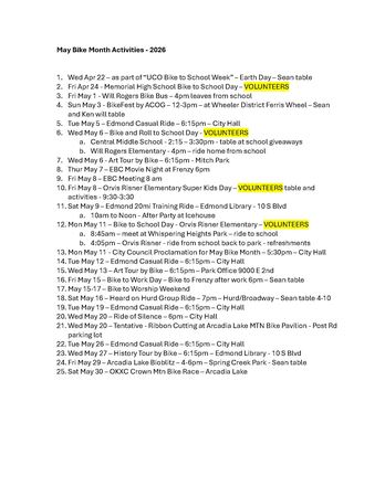 Full list Edmond Bike Month 2026